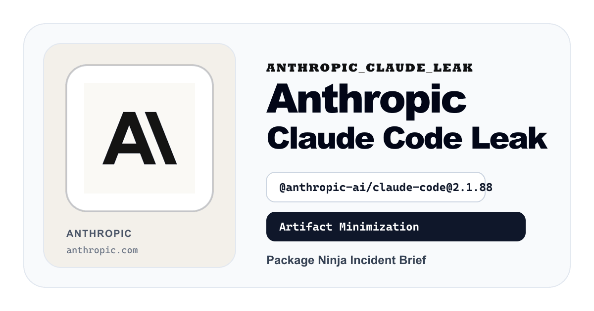 Anthropic logo intelligence briefing card for the Claude Code IP leak.